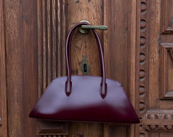 Burgundy Baguette Tote - Vegan Leather Handbag, Small Elegant Purse for Women