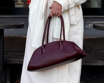 Burgundy Vegan Leather Shoulder Bag – Elegant Small Tote Purse for Women