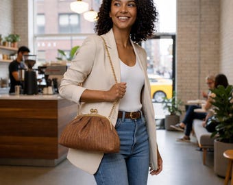 Braided Leather Cloud Clutch Bag