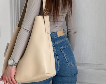Vegan Leather Shoulder Bag, Eco Leather Hobo Bags for Women, Women's Shopper Bag like Gift, Big Shopper Bag, Handmade Tote Bag Aesthetic