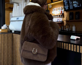 Suede Messenger Bag for Woman, Handmade Brown Suede Bag,Shoulder Bag for Womens,Aesthetic Suede Crossbody Bag,Long Shoulder Strap Suede Bag