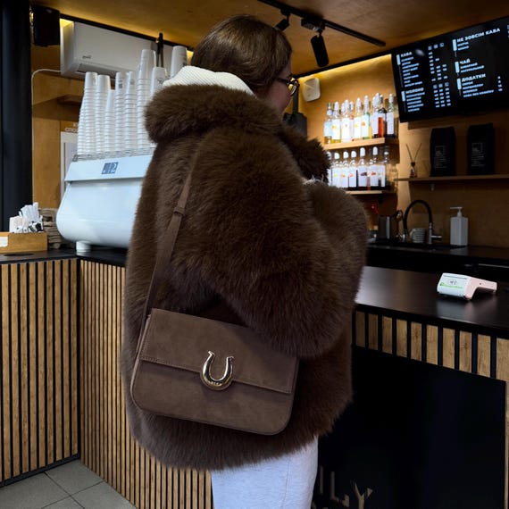 Suede Messenger Bag for Woman, Handmade Brown Suede Bag,Shoulder Bag for Womens,Aesthetic Suede Crossbody Bag,Long Shoulder Strap Suede Bag