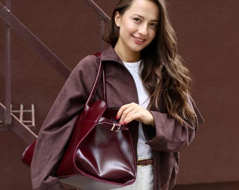 Burgundy Eco Leather Everyday Shoulder Tote Bag