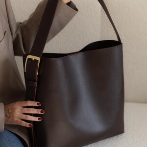 Vegan Leather Shoulder Bag, Eco Leather Hobo Bags for Women, Women's Shopper Bag like Gift, Big Shopper Bag, Handmade Tote Bag Aesthetic image 12