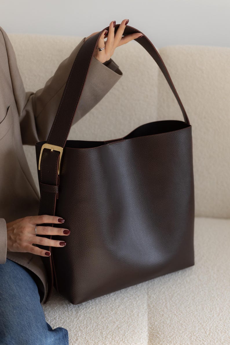 Vegan Leather Shoulder Bag, Eco Leather Hobo Bags for Women, Women's Shopper Bag like Gift, Big Shopper Bag, Handmade Tote Bag Aesthetic image 12