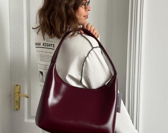 Vegan Leather Hobo Bag, Minimal Shoulder Tote, Large Everyday Purse