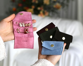 Travel Jewelry Organizer for Women | Suede Earring & Rings Holder | Small Jewelry Pouch | Christmas Gift for Her