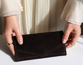 Genuine Suede Wallet for Women | Long Envelope Wallet | Card Holder with Coin Pocket | Women's Clutch Wallet | Gift for Her