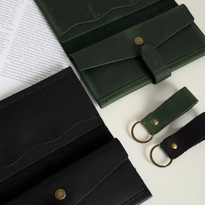 Juego de billetera de cuero con llavero, billetera y llavero para mujer, billetera elegante para mujer u hombre, juego de regalo unisex de billetera y cinturón de cuero