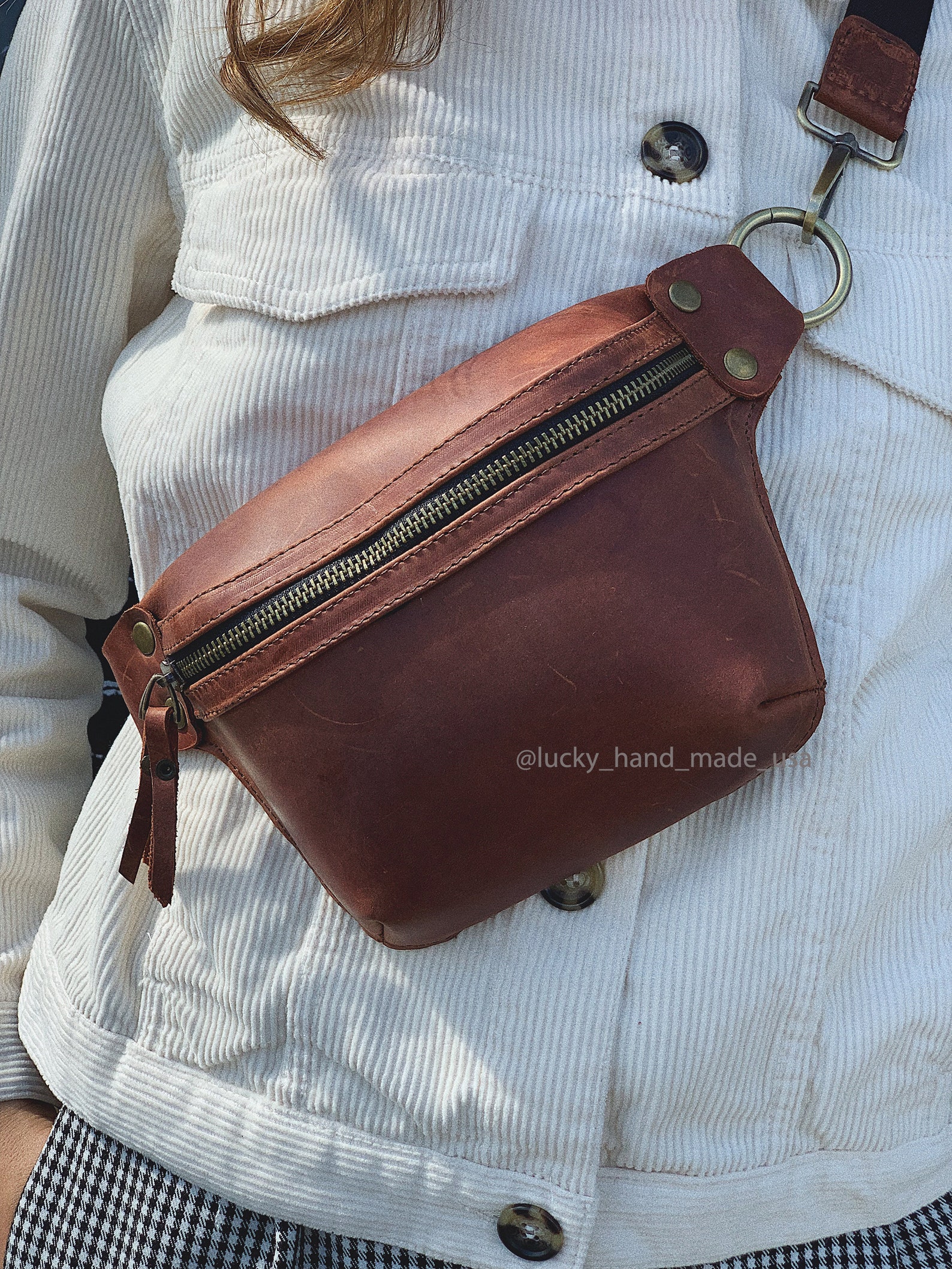 Leather Hip Bag Womenwomens Hip Bag Leathercognac Leather Etsy