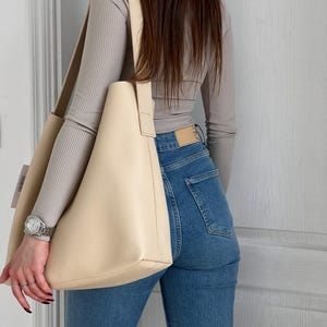 Shoulder Bag, Eco Leather Hobo Bags for Women, Vegan Leather Shoulder Bag, Women Shopper Bag, Leather Hobo Bag, Women's Gift Shoulder Bag Beige Eco Leather