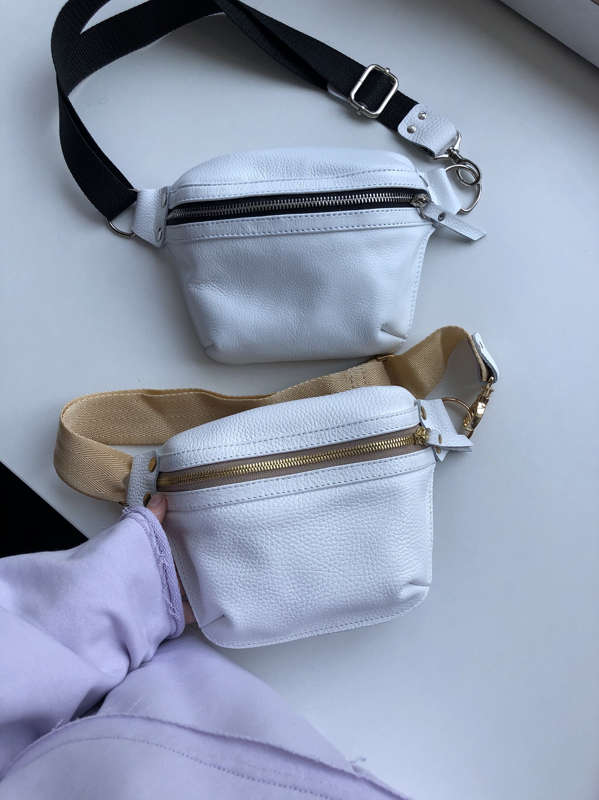 Crossbody Bag Handmade Leather Hip Bag White Hip Bag Leder Bauchtasche fur Frauen HandmadeFanny Bag Hands Free Bag Gurteltasche Leather Etsy