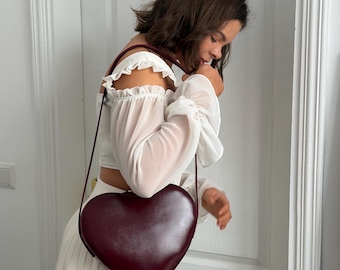 Heart Shaped Crossbody Bag | Personalized Engraved Leather Purse | Custom Gift for Her