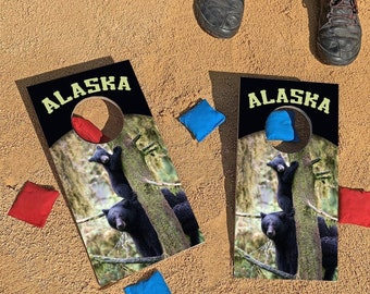 Alaska Black Bear with Cubs | Fun Size Portable Mini Cornhole Game | Indoor/Outdoor