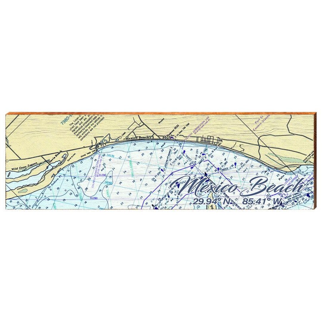 メキシコビーチ、フロリダの緯度経度地図の木製サイン | 本物の木にプリントされたウォールアート - Etsy 日本