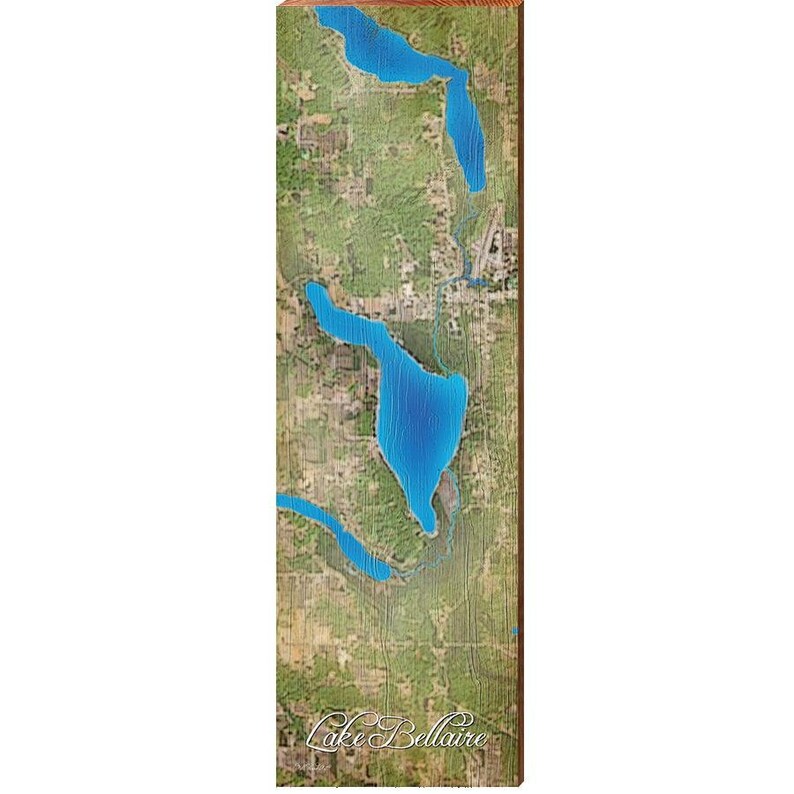 Lake Bellaire, Michigan Map Wooden Sign Wall Art Print on Real Wood Pure Michigan Lake House Cabin Lodge House Home Decor image 1