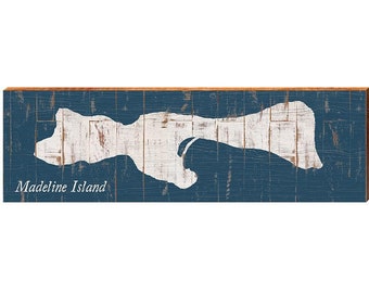 MILL WOOD ART Madeline Island Shabby Map Home Decor Art Print on Real Wood (9.5"x30")