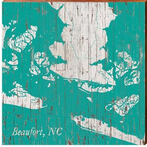 Mapa de Beaufort, Carolina del Norte / Impresión de arte mural en madera auténtica