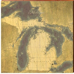Mapa de estilo antiguo del estado de Michigan, arte mural / impresión de arte mural en madera auténtica