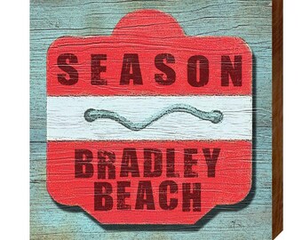 Bradley Beach Red Beach Tag | Wall Art Print on Real Wood