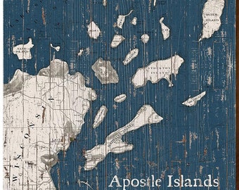 Apostle Islands, Wisconsin Map Wooden Sign | Wall Art Print on Real Wood