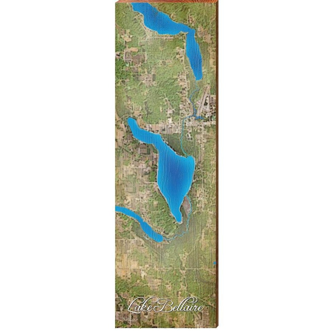 Lake Bellaire, Michigan Map Wooden Sign Wall Art Print on Real Wood