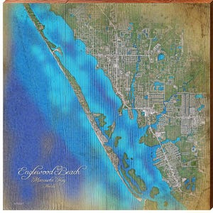 Houten bord Englewood Beach en Manasota Key, Florida kaart | Muurkunstafdruk op echt hout