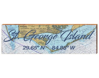 St. George Island, Florida Latitude Longitude Map Wooden Sign | Wall Art Print on Real Wood