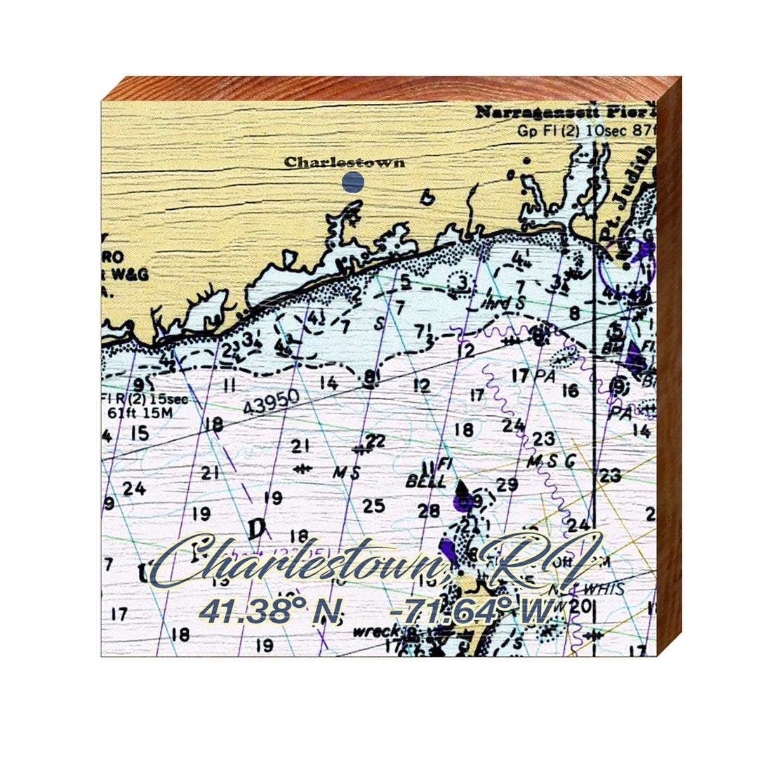 Charlestown, RI NOAA Chart Map Wall Art Print on Real Wood Etsy