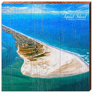 Topsail Island, Navy Karte | Kunstdruck für Home Decor auf Holz