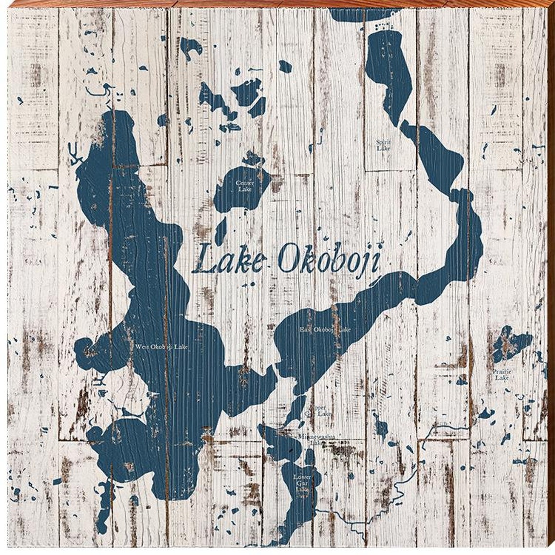 Lake Okoboji Iowa Map Wooden Sign Wall Art Print on Real Etsy Ireland