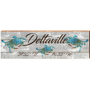 Deltaville Triple Blue Crab Grey Latitude Longitude | Wall Art Print on Real Wood