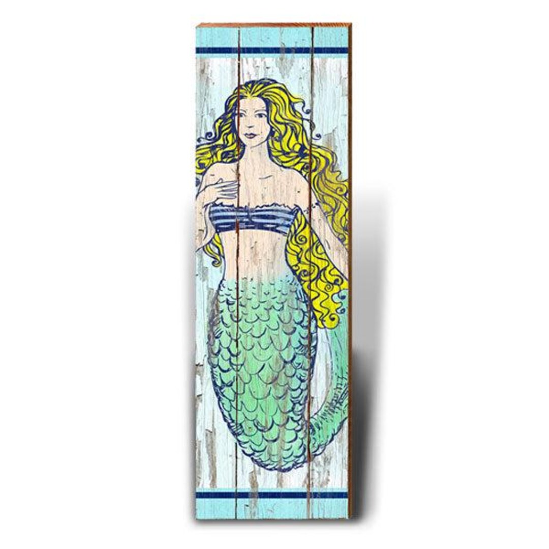 Rustic Mermaid Blonde Wall Art Print on Real Wood - Etsy