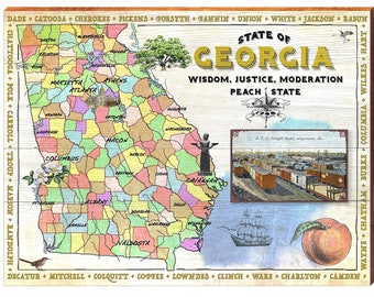 State of Georgia Map | Wall Art Print on Real Wood