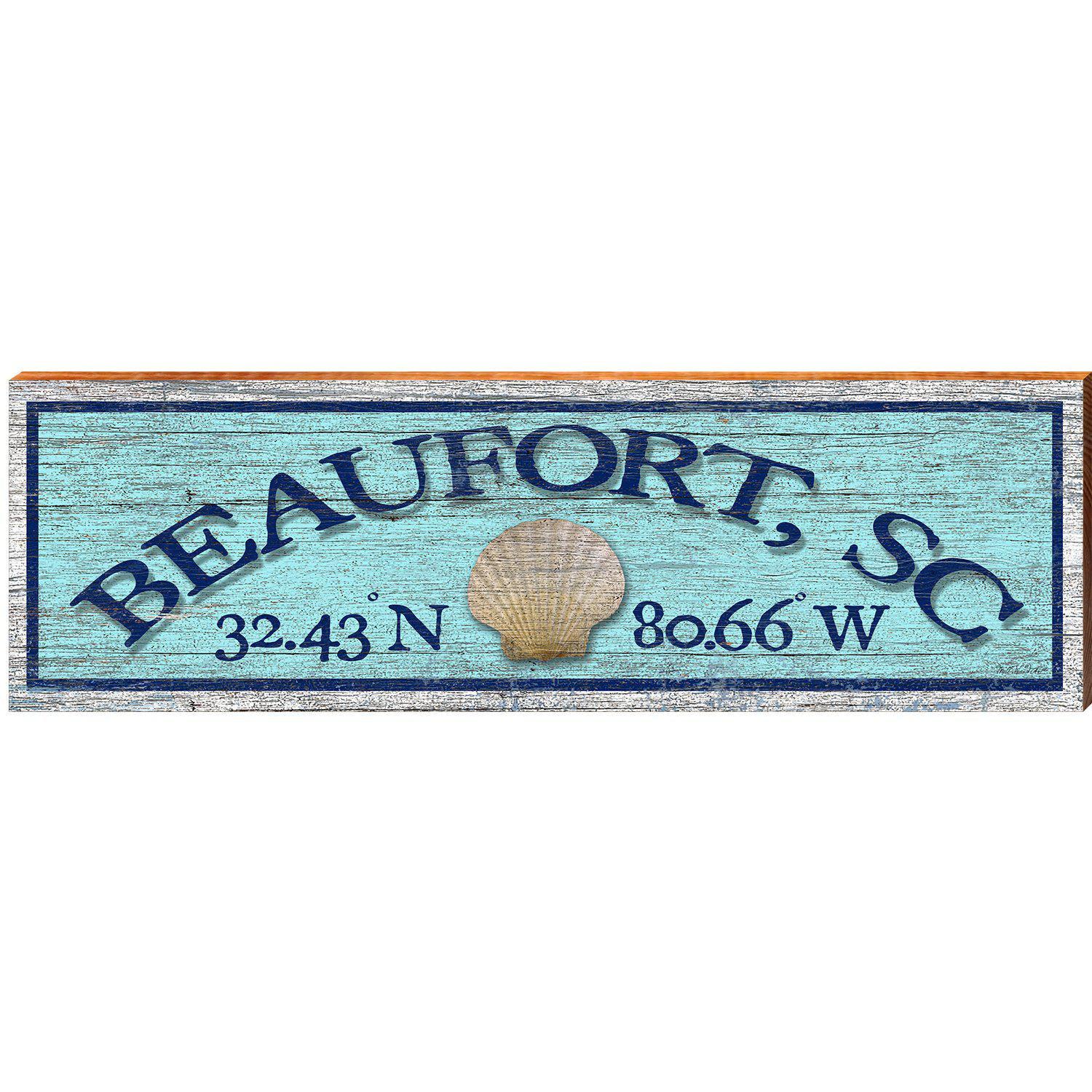 Beaufort, SC Sea Shell Blue Latitude Longitude | Wall Art Print on