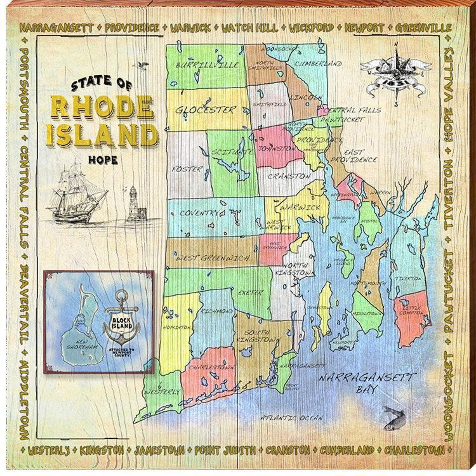 State Of Rhode Island Political Map Etsy