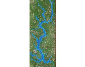 Lake Wylie Map | Wall Art Print on Real Wood