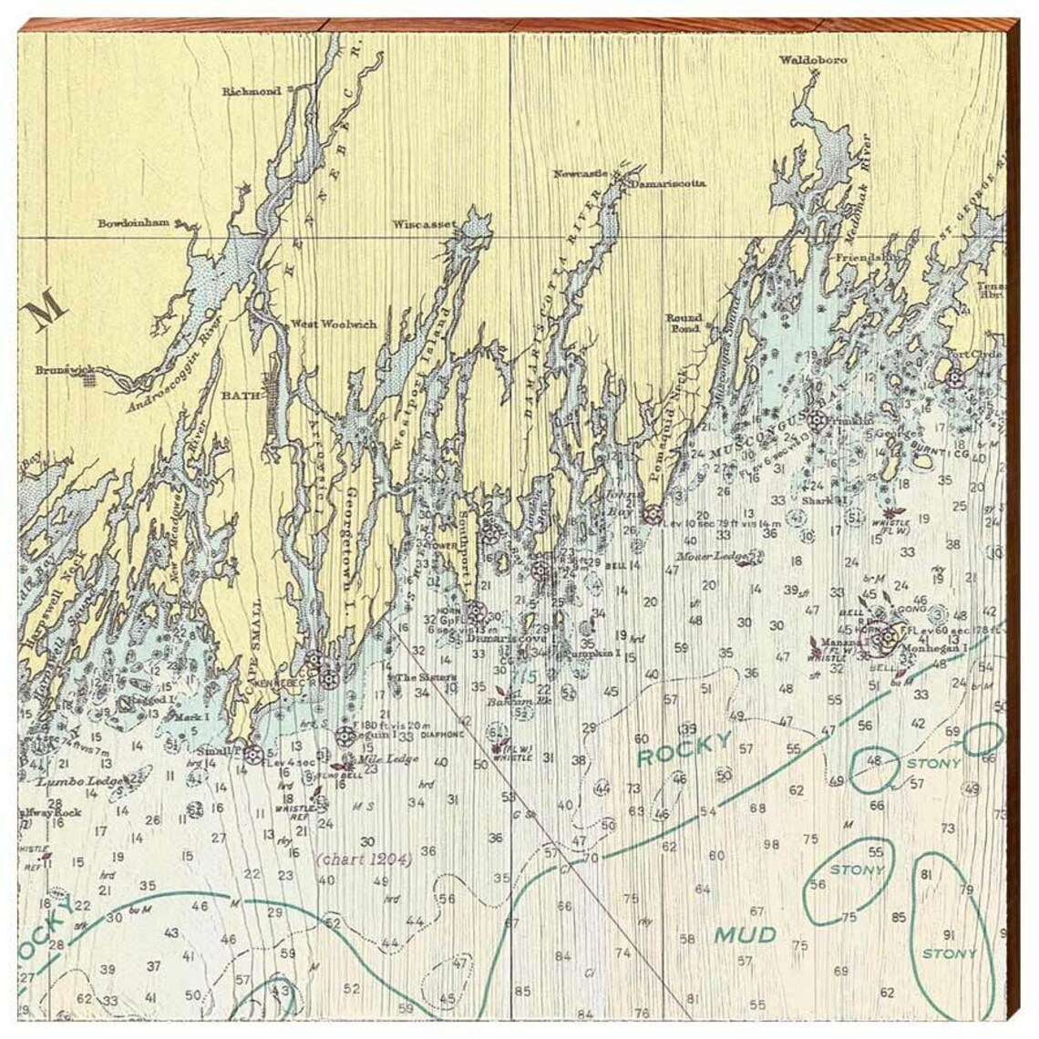 Bath Maine and Surrounding Areas Navigational Chart Square Etsy