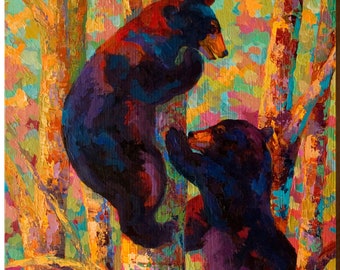 Bears In Tree | Wall Art Print on Real Wood