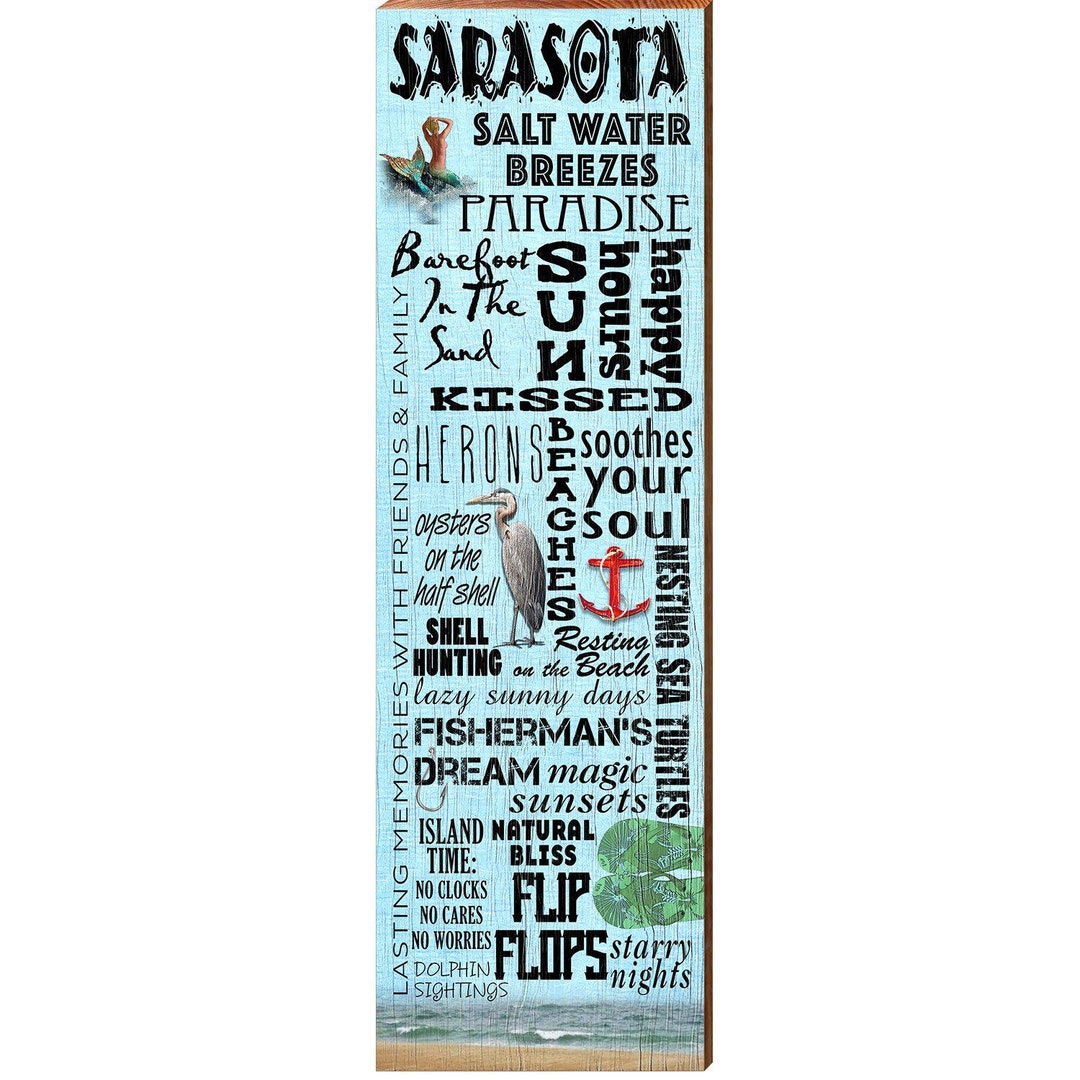 Sarasota Blue Word Collage Wall Art Print on Real Wood - Etsy