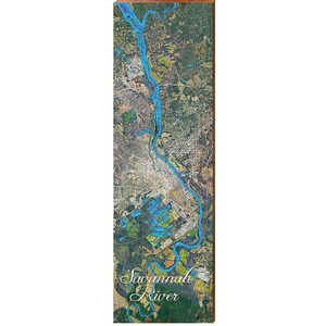 Savannah River, Georgia Mapa Letrero de madera / Impresión de arte de pared en madera real