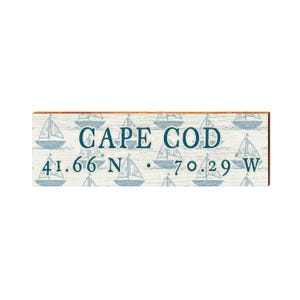 Cape Cod, Massachusetts Sailboats Wooden Sign w/ Coordinates| Wall Art Print on Real Wood