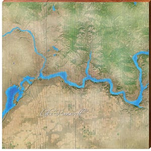 Mapa satelital ampliado del lago Roosevelt, Washington / Impresión de arte mural en madera auténtica