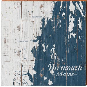 Mapa de Yarmouth, Maine / Impresión de arte mural en madera real