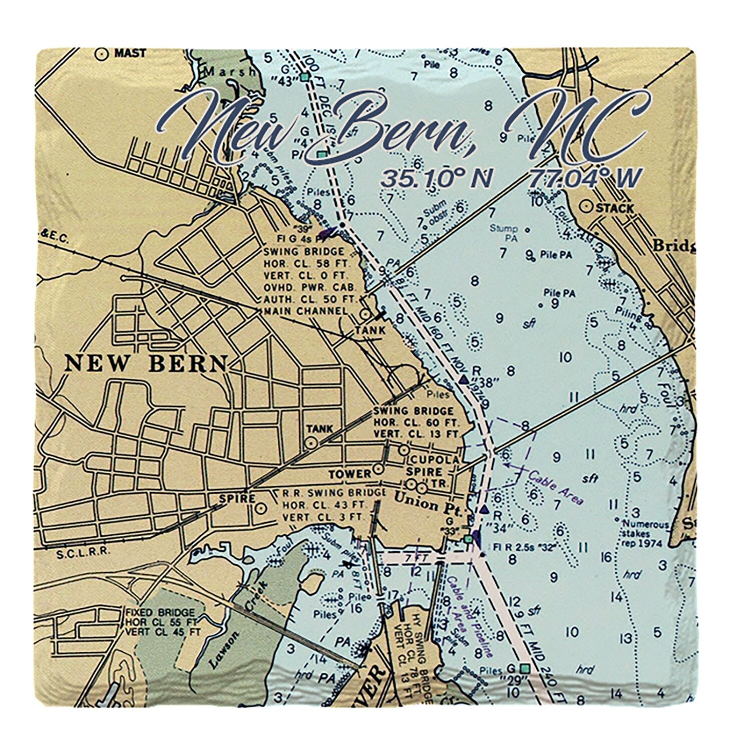 New Bern Nc Map New Bern Nc Noaa Chart Map Drink Coaster | Etsy Australia