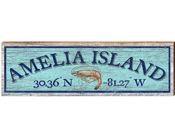 Amelia Island Blue Shrimp Latitude Longitude | Impression d'art mural sur bois véritable