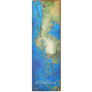 Houten bord St. Pete Beach, Florida kaart | Muurkunstdruk op echt hout | Costal Nautical Tropical Beach Resort House Woondecoraties
