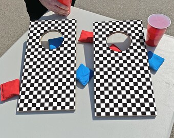 Checkered Pattern | Fun Size Portable Mini Cornhole Game | Indoor/Outdoor