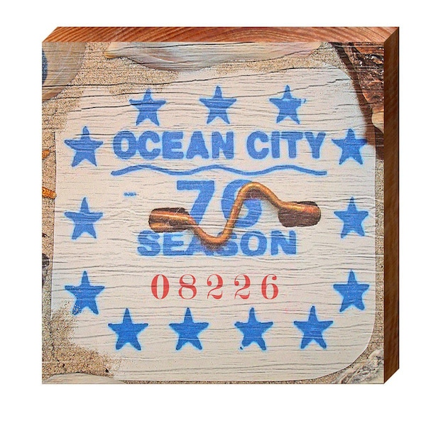 Ocean City, New Jersey 1976 Beach Tag Art | Wall Art Print on Real Wood