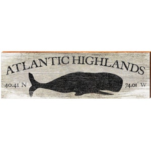 Atlantic Highlands Whale Grey Latitude Longitude | Wall Art Print on Real Wood